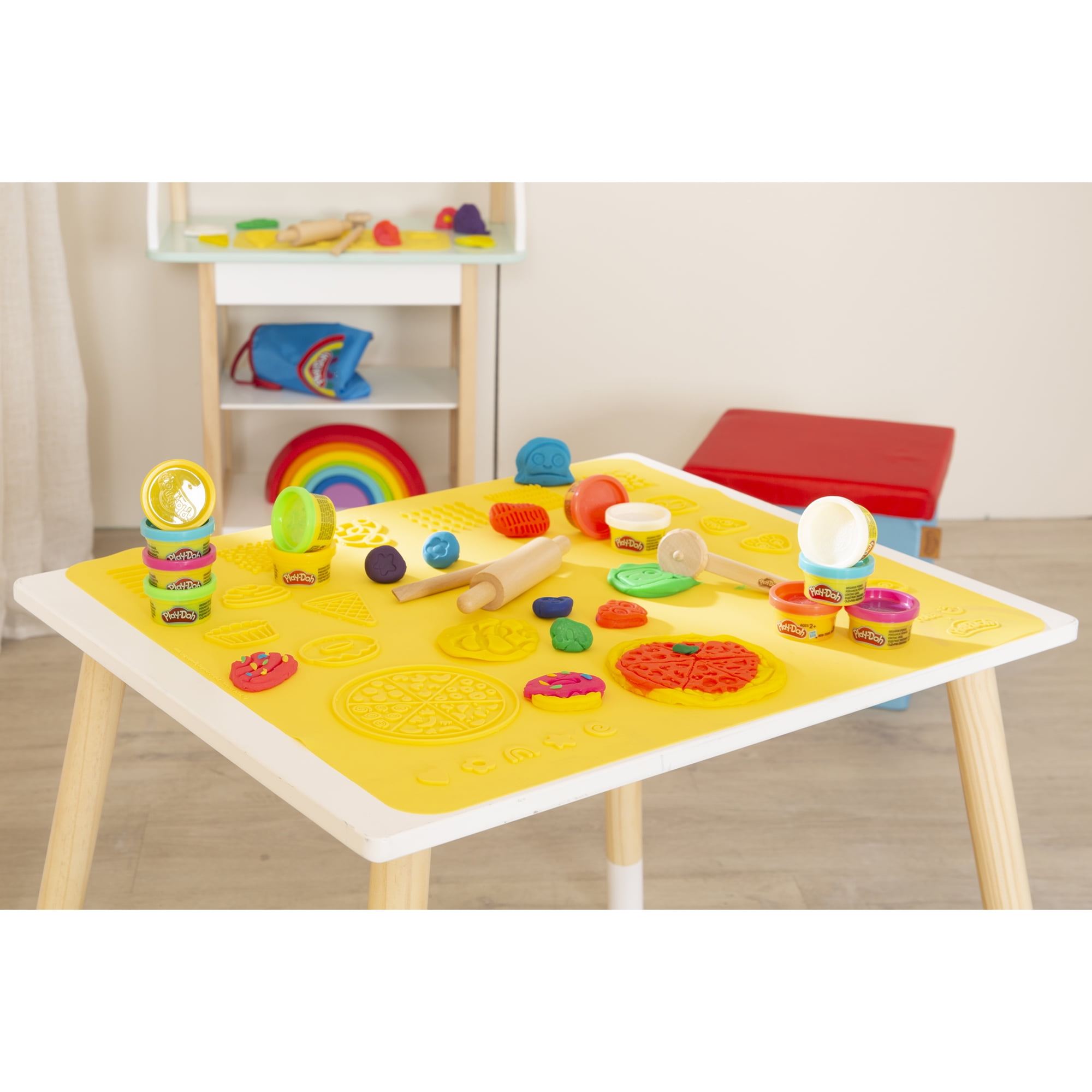 Play-Doh: Creative Seating Group Set - Wooden Crafting Table & Chair, (6) 1oz Play-Doh Containers, 3D Silicone Mat & 3pc Wooden Tools, Kids Ages 3+