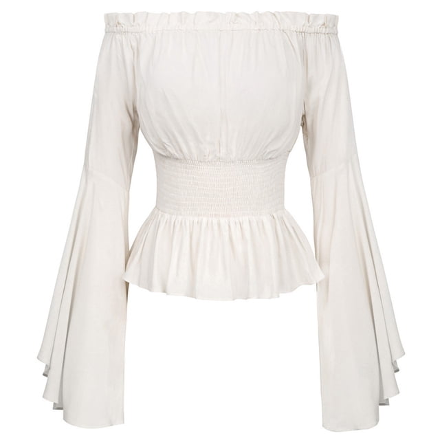 Women's Elegant Long Sleeve Boho Blouse - Plus Size, Cotton Blend, Gothic Ruffle Design, Suitable for Parties & Cosplay