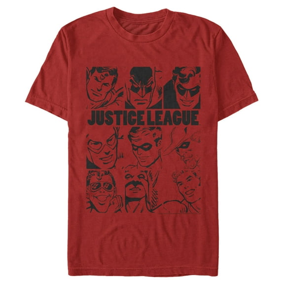 Men's Justice League Vintage Hero Panels  Graphic Tee Red Small