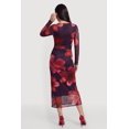 thumbnail image 3 of Women's Long Sleeve Floral Ruched Mesh Maxi Dress, 3 of 3