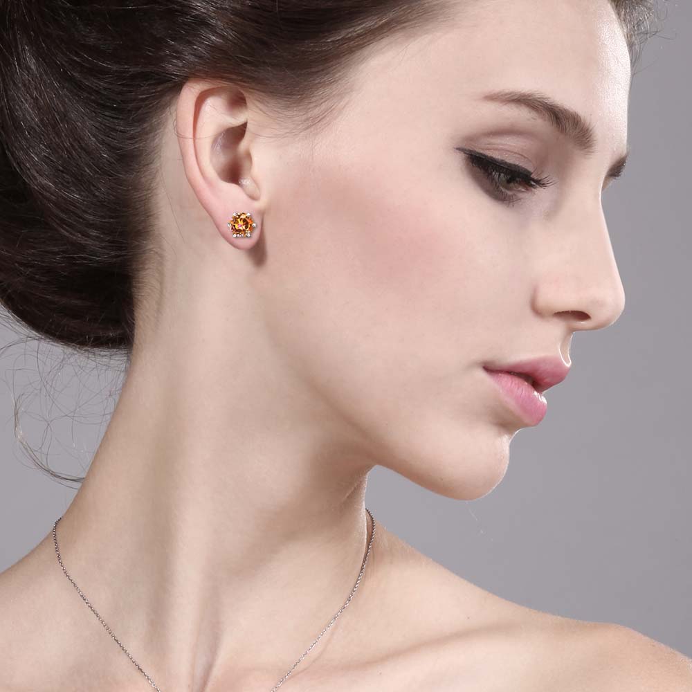 Gem Stone King Round Shape Orange Mystic Topaz 1.20 Ct in Silver Plated Brass Stud Earrings for Women Men