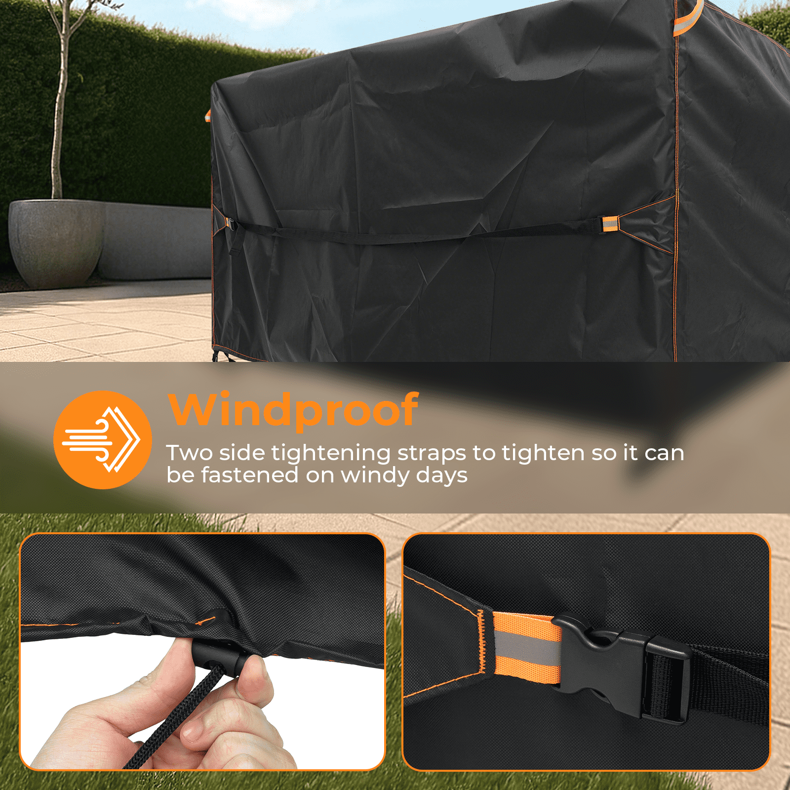 YEERSWAG Extra Large Outdoor Furniture Cover Waterproof, 124" x 63" x 29" Patio Set Cover Weatherproof 420D Oxford Outdoor Dining Set Cover with Vent for Outside Tables, Sofa, Chairs, Black