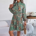thumbnail image 6 of WTOBBY Women's Casual Elegant Flower Print Long Sleeve Tie Waist Pleated Skirt Dress Adjustable Belt for Custom Fit Chiffon-Like Fabric for Graceful Drape Perfect Garden Party ,Green S, 6 of 6