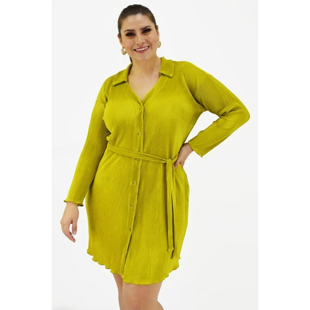 Vestido de satín plisado Roman Fashion /Tallas Extras, 12248 (Lima) verde lima 36