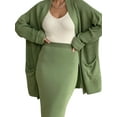 thumbnail image 3 of Women'S 2 Piece Sets Knitted Fall Outfits Long Open Front Cardigan Casual Sweater and Elegant Skirt Set Green One size, 3 of 7