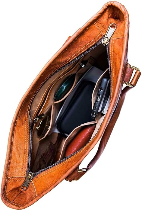 Parrys Leather World Women's Leather Tote Shoulder Handbag Briefcase, 1-Piece, Brown