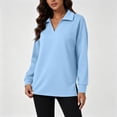 thumbnail image 5 of Dolkfu Long Sleeve womens sweatshirt Retro Blue V-Neck Sweatshirt Solid Romance Relaxed Fit Modern Sweatshirts & Hoodies Light Blue,S, 5 of 7