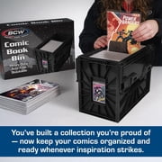 BCW Short Comic Book Bin Black 1 Pack Holds 150 Comics Each Acid Free Heavy Duty Plastic Comic Book Storage Box with Partition