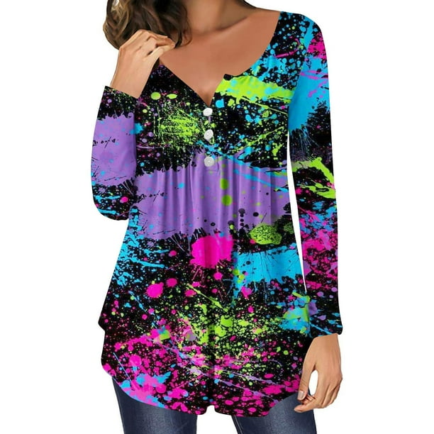 Camisas Para Mujer Moda Impreso Camiseta Suelta Blusa de Manga Larga Cuello Redondo Tops Casuales Odeerbi ODB127092