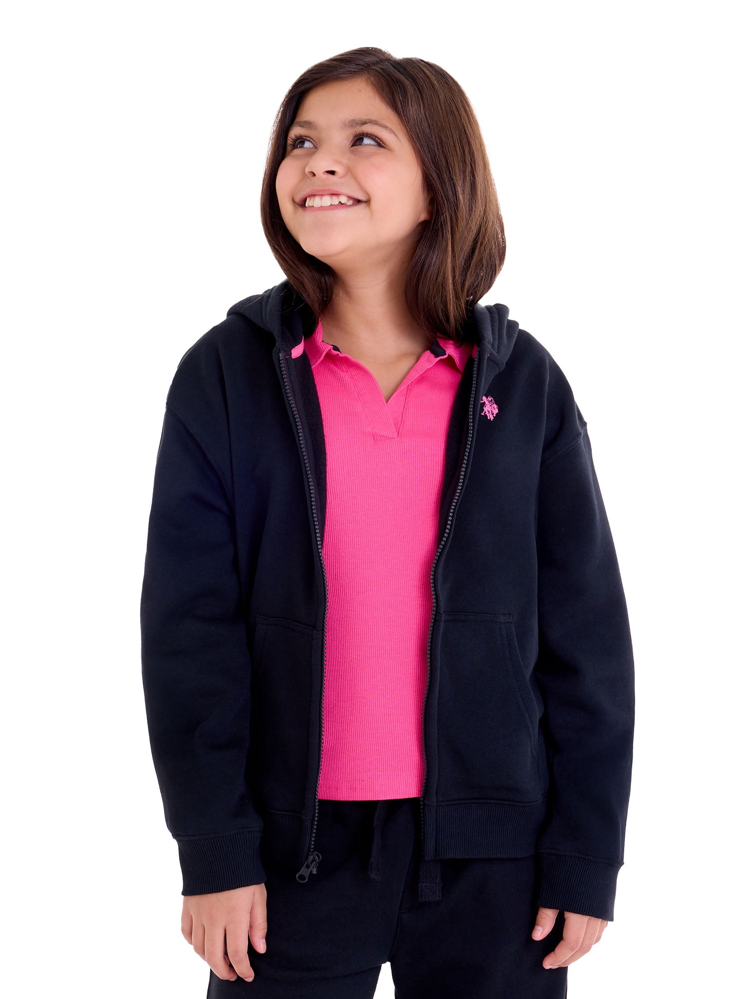 U.S. Polo Assn. Girls Fleece Zip-Up Hoodie, Sizes 4-18