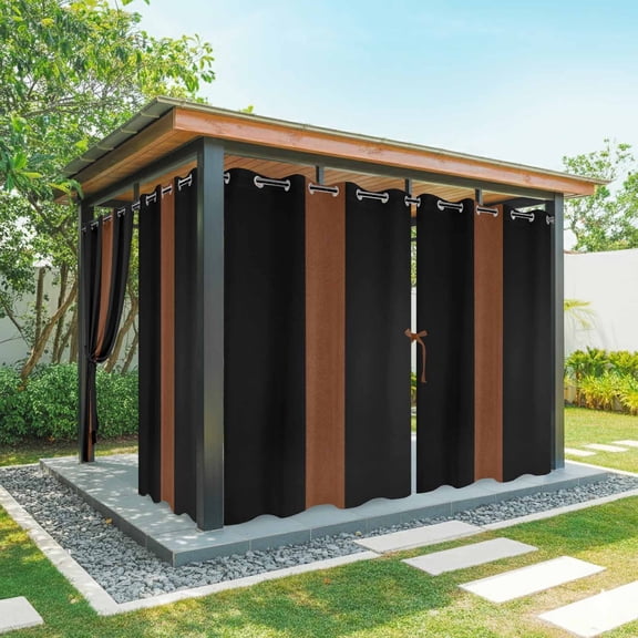 Boho Black Outdoor Curtains for Patio Waterproof, and Brown Striped Tribal Farmhouse Style Grommet Curtains for Porch Outside Privacy Drape for Gazebo Garden Pergola, 1 Panel, 54x108in