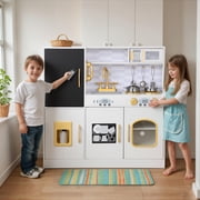 COCLUB Play Kitchen, Wooden Kids Kitchen Playset with Chalkboard, Ice Maker, Play Phone, Cookware Accessories, Microwave Toy Kitchen Gift for Boys Girls Age 3-8 White