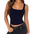 thumbnail image 2 of Women'S Sleeveless Square Neck Tank Top Double Layer Basic Crop Tops Summer Workout Casual Tops Navy Blue XL, 2 of 7