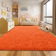 indoor outdoor rugs 4x6ft Area Rugs for Living Room, Large Fluffy Black Rugs for Bedroom, Soft Carpet Shag Kids Room Rug, Non-Slip Stickers Rugs Indoor Orange