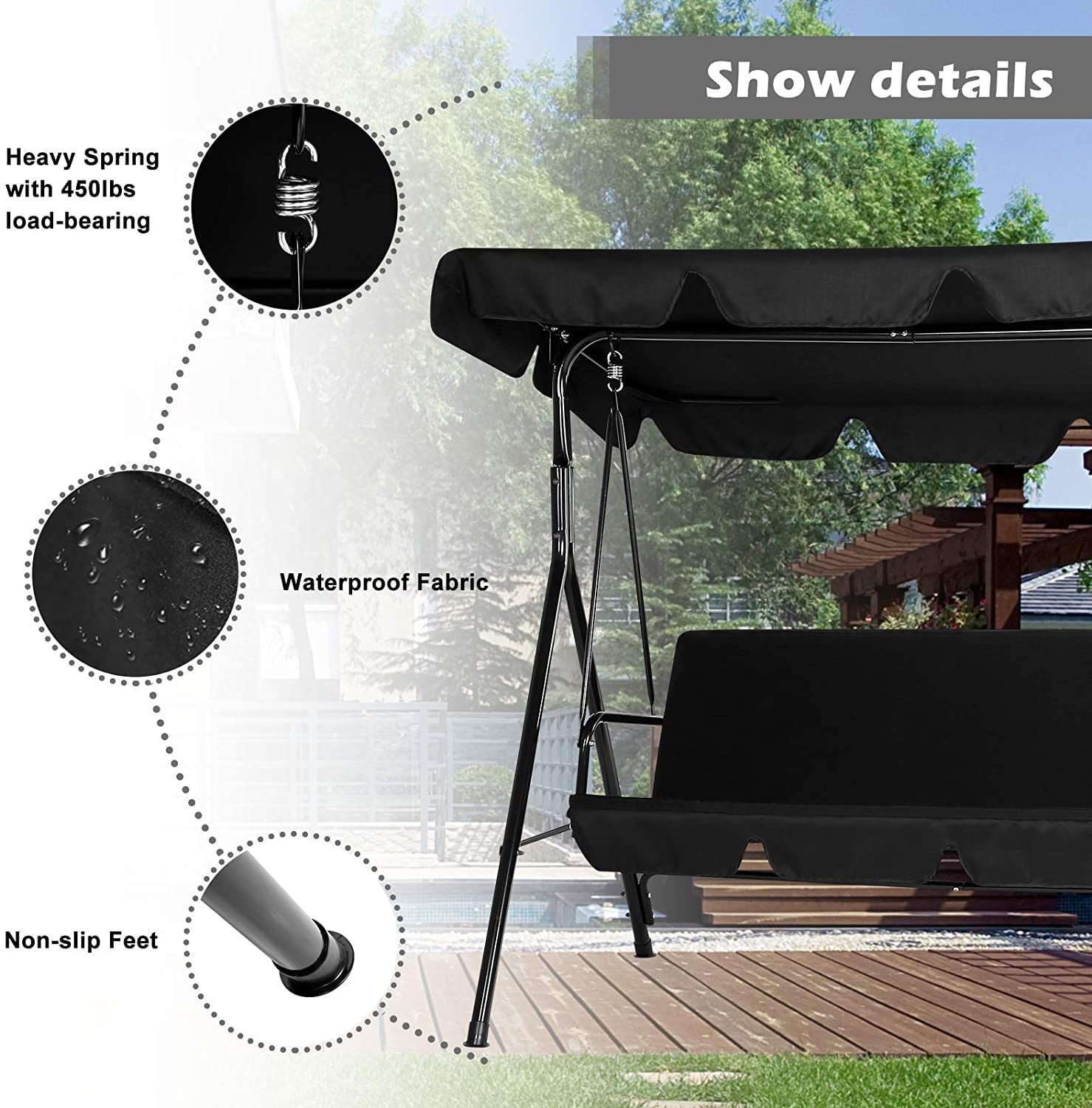 Details about   Sunshade Outdoor Swing Top Cover Canopy Replacement Oxford Garden Rainproof  US 
