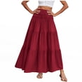 thumbnail image 3 of Vetsdori Red Women Summer Solid Color Casual Long Skirt With High Waist And Flowing Long Skirt And Half Skirt, 3 of 6