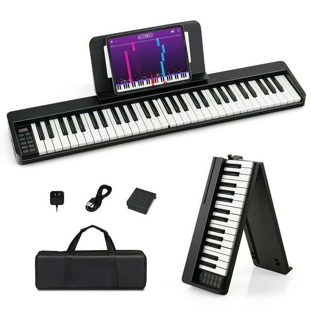 Gymax 61-Key Folding Piano Keyboard Portable Electric Piano w/ Full Size Keys Music Stand