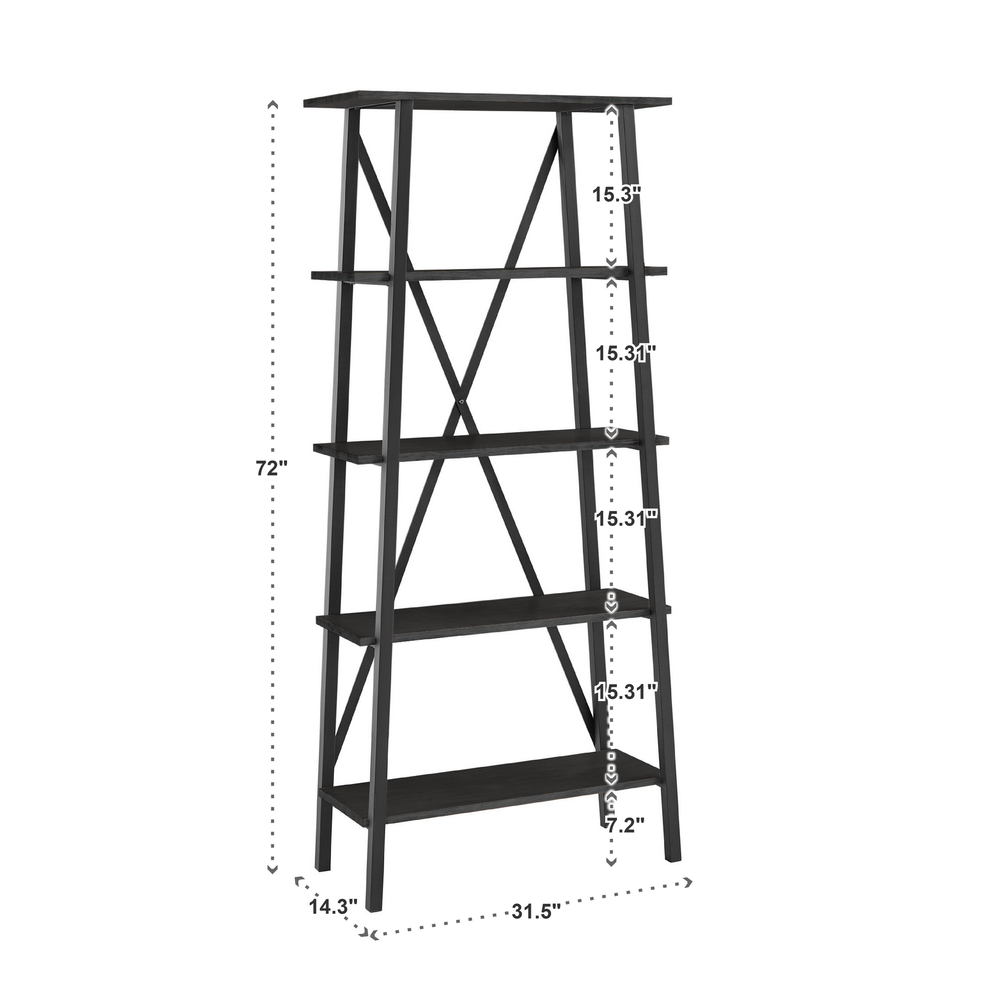 Weston Home Westyn Rustic X-Base 32-inch 4-Shelf Bookcase, Black Finish