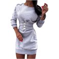 thumbnail image 1 of CEHVOM Robe Mini à Manches Longues Rétractable à la Taille et Col Rond Aguichant pour Femmes, 1 of 6