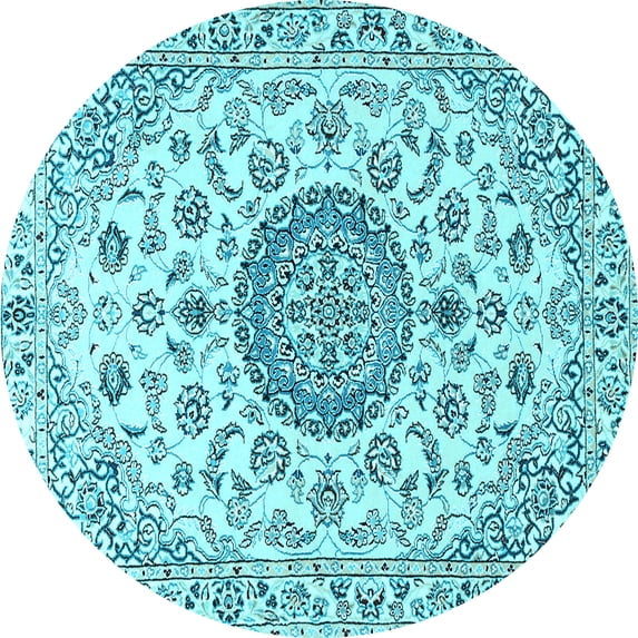Ahgly Company Machine Washable Indoor Round Medallion Light Blue Traditional Area Rugs, 3' Round