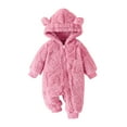 thumbnail image 2 of 0-3 Months Baby Fluffy Jumpsuit Hooded Fleece Rompers Long Sleeve Zipper Onesie Outwear Baby Boy Girls Winter Warm Rompers Unisex Newborn Fleece Outfits Bodysuits Hot Pink, 2 of 7