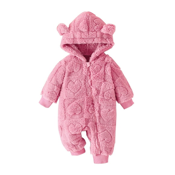 AherBiu Baby Girl Onesie Long Sleeve Fleece Warm Newborn Bodysuits Winter Zip up Comfy Newborn Clothes