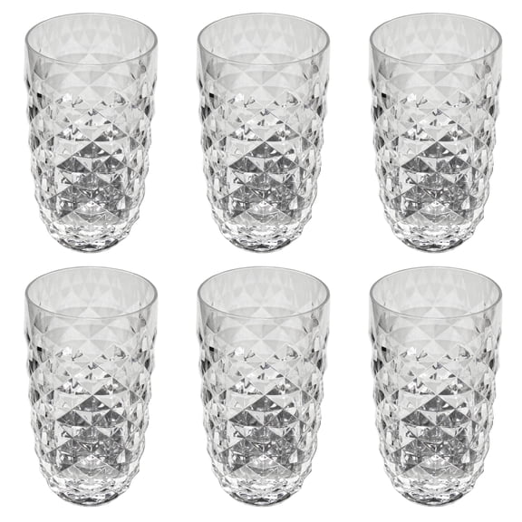 Diamond Cut Acrylic Drinking Glass - Clear - 23 oz - Set of 6