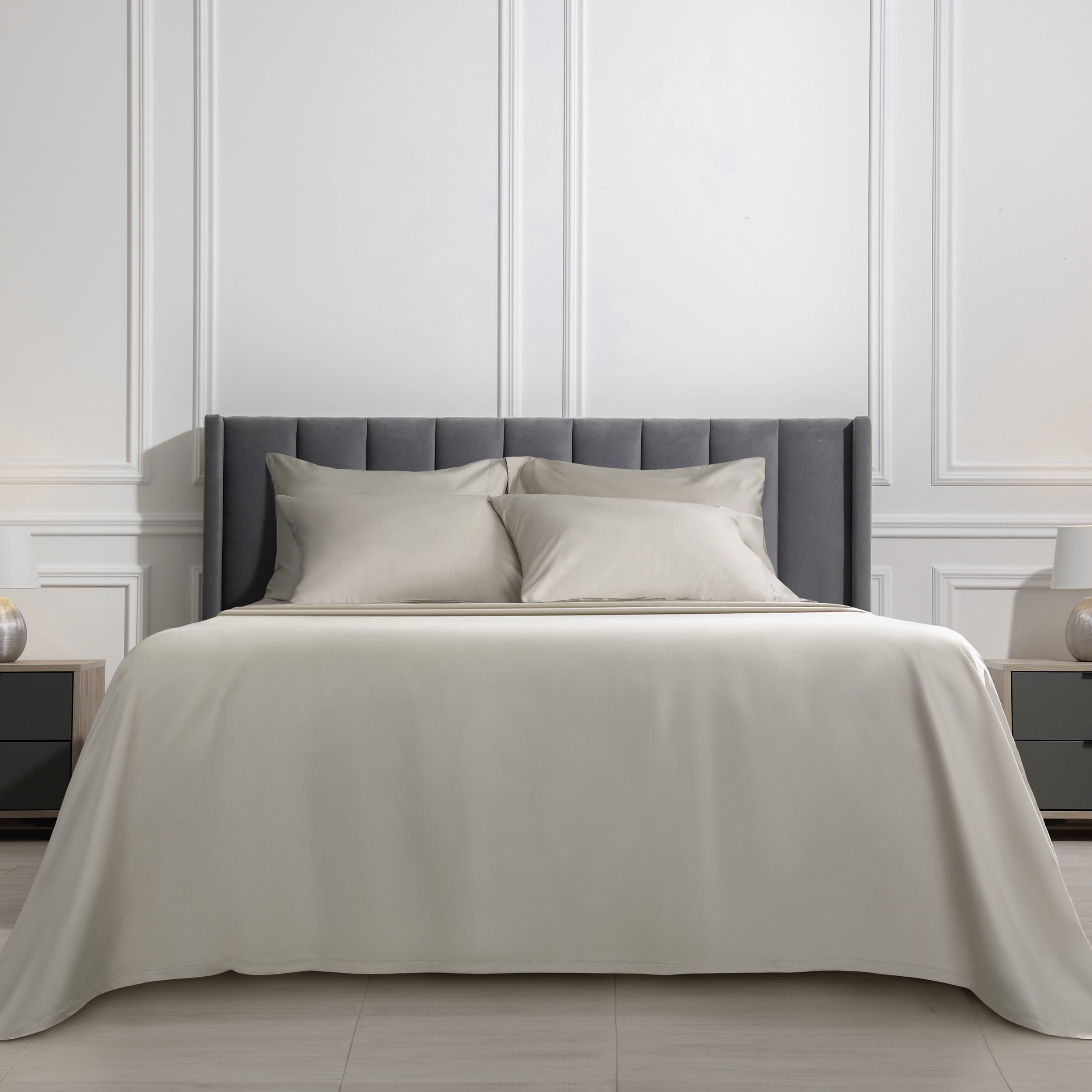 Serta 6-Piece 800 Thread Count Beige Cotton Rich Adult Bed Sheet Set, King - Deep Pocket