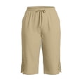 thumbnail image 4 of Tdoqot Womens Plus Size Cotton Linen Capris with Pockets- Lace Trim Casual Baggy Elastic Waist Drawstring Summer Trendy Pants Khaki Size 3XL, 4 of 6