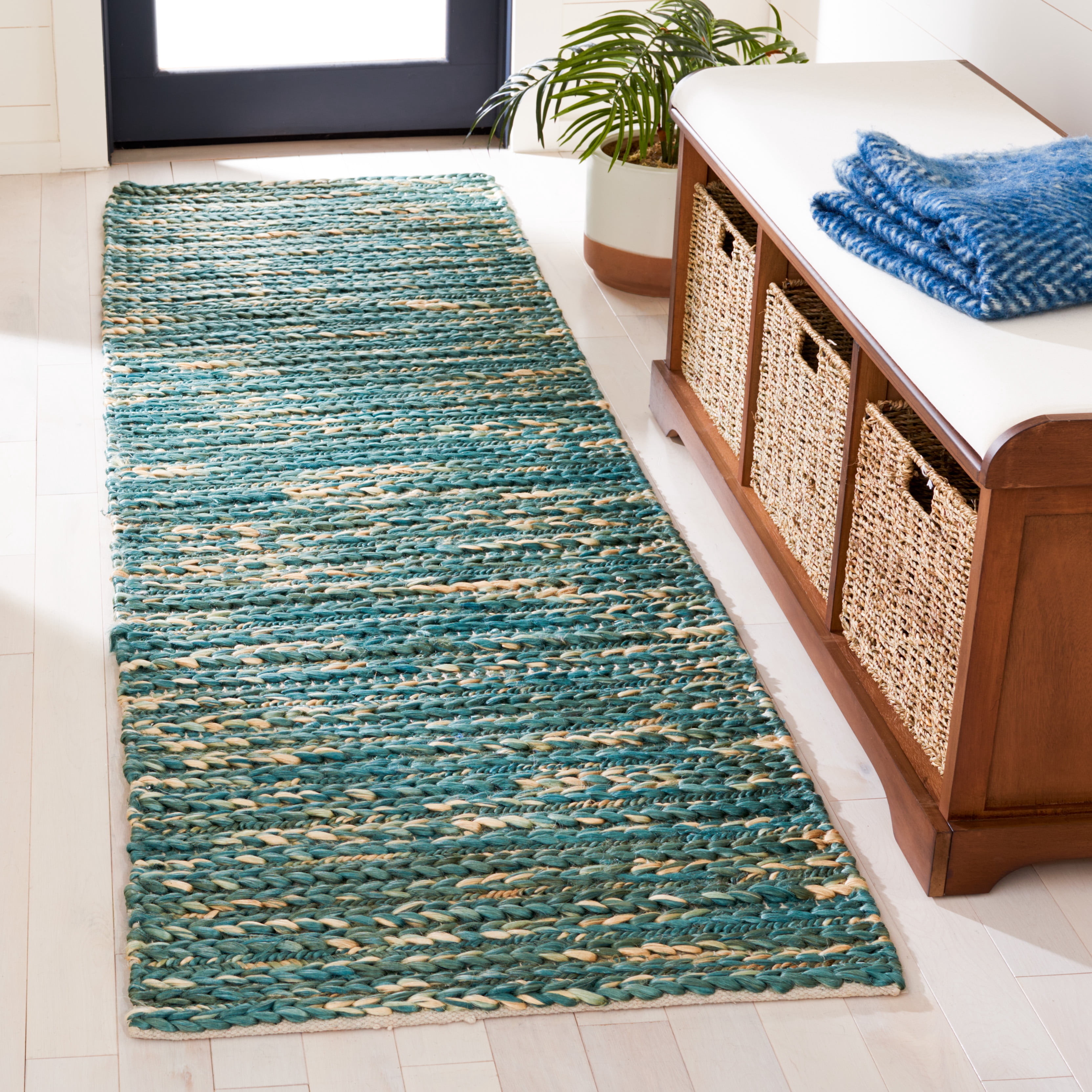 SAFAVIEH Natural Fiber Kaeden Abstract Runner Rug, Dark Green/Natural, 2'3" x 8'