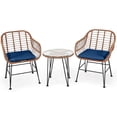 thumbnail image 2 of Gymax 3PCS Rattan Patio Conversation Set Bistro Chat Set w/ Navy Cushions, 2 of 10