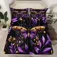 thumbnail image 2 of jejeloiu Gold Purple Moth Queen Sheet Sets,Rustic Plants Leaf Flat Sheet,Modern Aesthetic Art Queen Fitted Sheet For Teens,Breathable Home Decor,4pcs, 2 of 7