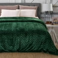 thumbnail image 3 of Whale Flotilla Flannel Fleece King Size 90x104 Inch Bed Blanket, Soft Velvet Lightweight Bedspread Plush Fluffy Coverlet Chevron Design Decorative Blanket for All Season, Deep Green, 3 of 8