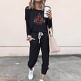 thumbnail image 2 of asdoklhq Warm Pajamas for Women Fashionable Loose Printed Long Sleeved Round Neck Drawstring Casual Set Black M, 2 of 4