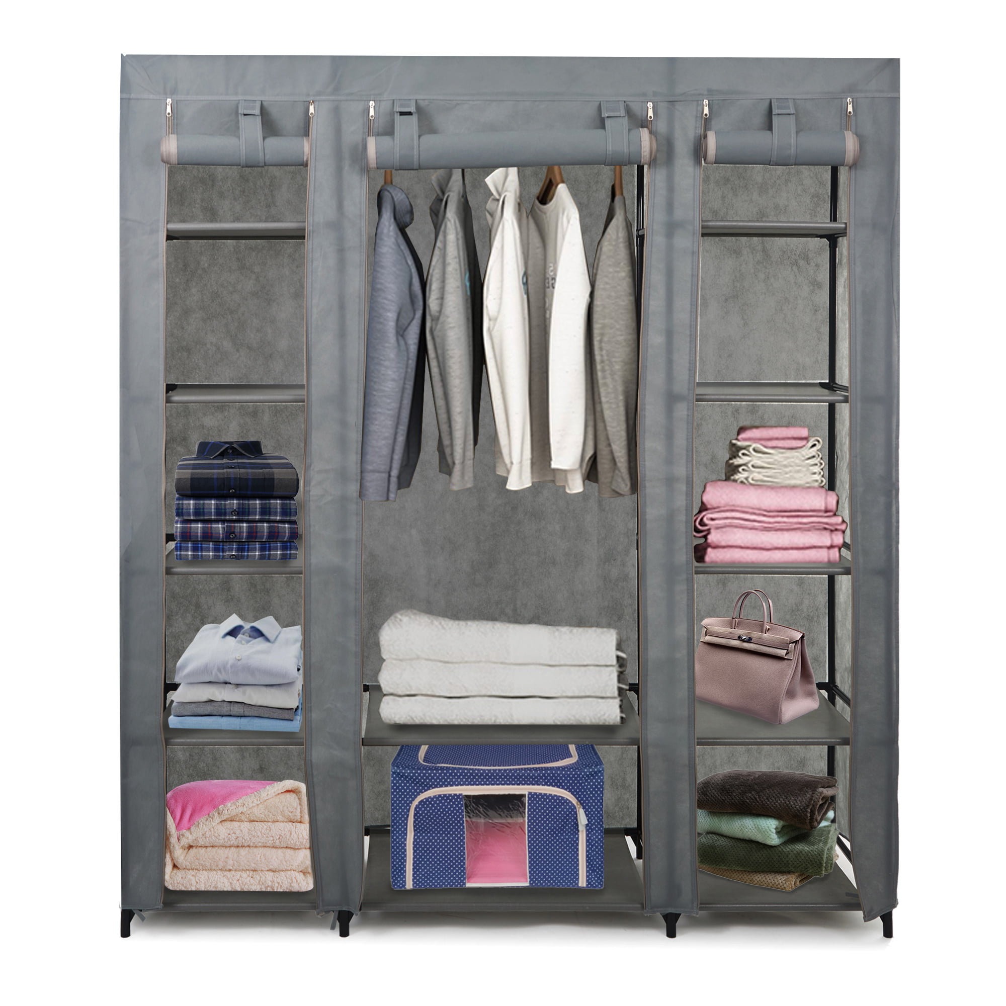 KARMAS PRODUCT Portable Closet Organizer Cloth Storage Wardrobe Closets  with Removable Non-Woven Fabric Cover and Hanging Rod Space-Saving  Organizer 