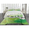 thumbnail image 2 of Ambesonne Music Quilted Coverlet 3 Pcs, Piano Keys Green Curvy, Queen Size, Lime Green Black White, 2 of 4