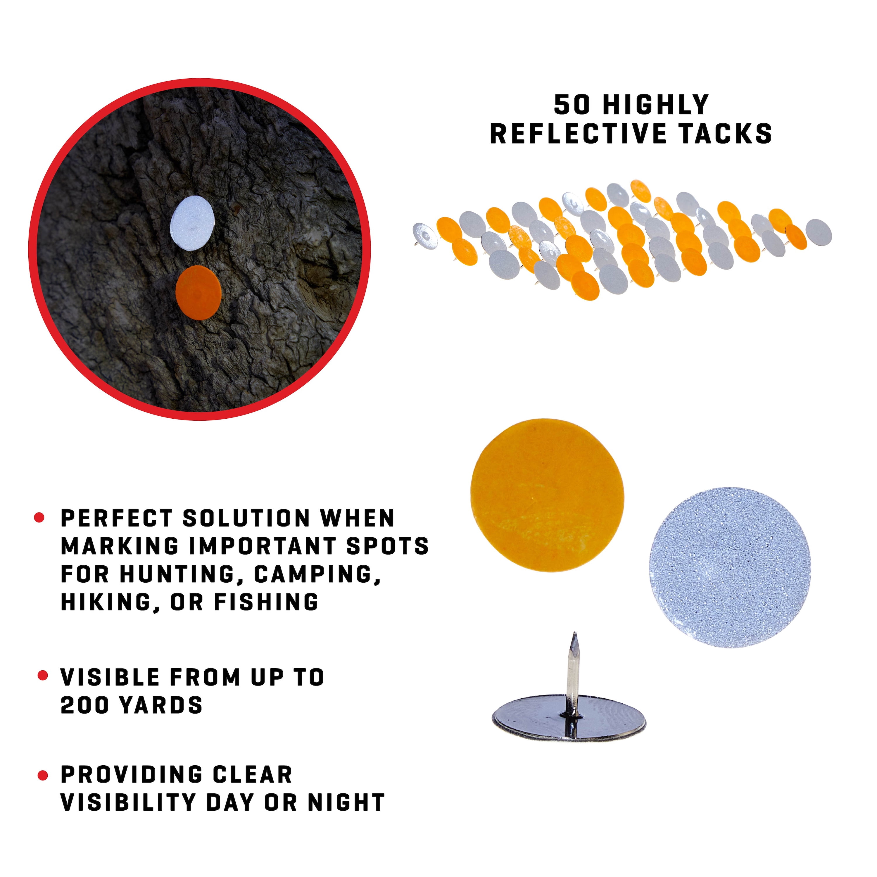 (2 pack) Allen Company Reflective Trail Marking Tacks - 50 Count Half Inch - Silver Reflective