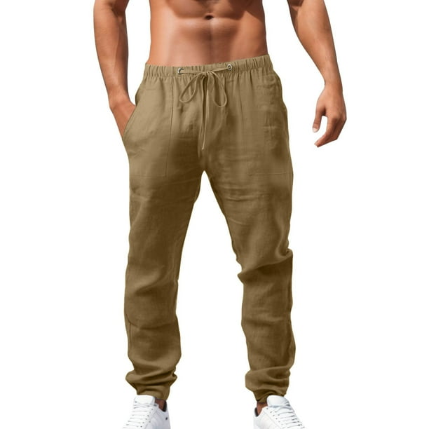 Pantalones deportivos holgados de hip hop para hombre - Algodón y lino, transpirables - Para todas las estaciones, cuatro bolsillos - Informales/playa/deporte - Tallas del Reino Unido/UE/EE. UU., l