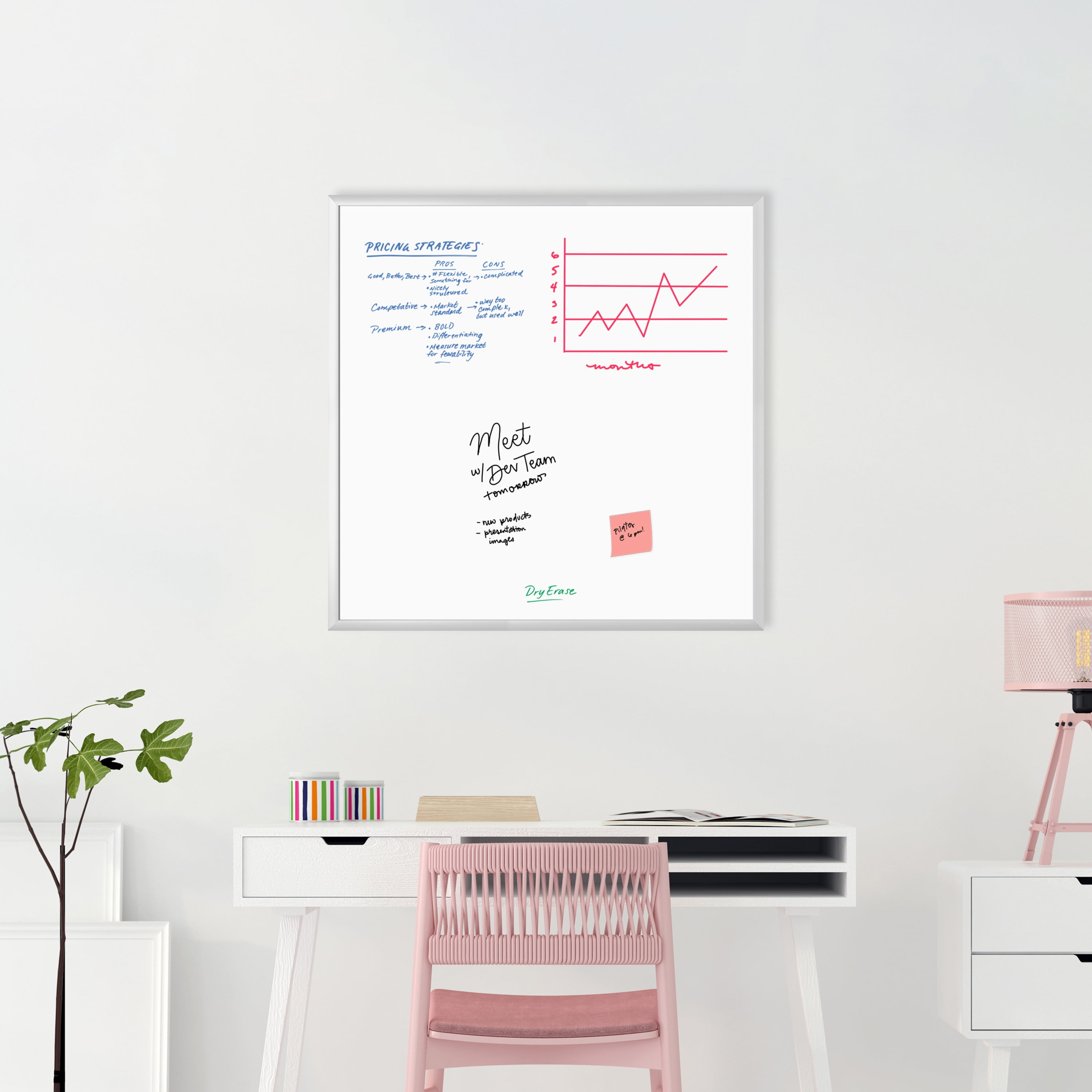 U Brands 36 x 36 in. Melamine Non-Magnetic Dry-Erase Board, White, Silver Aluminum Frame