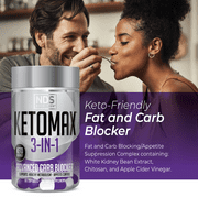 NDS Nutrition Keto-Max Advanced 3-in-1 - Keto Pills for Fat Loss Support - Carb Blocker Appetite Suppressant - White Kidney Bean, Chitosan, Raspberry Ketones, and Vanadium (90 Capsules)