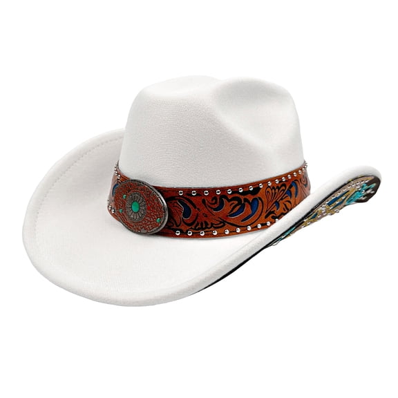 Avaner Women's Men's Turquoise Carved Belt Western Cowboy Hat – Vintage Ethnic Style for Party, Music Festival