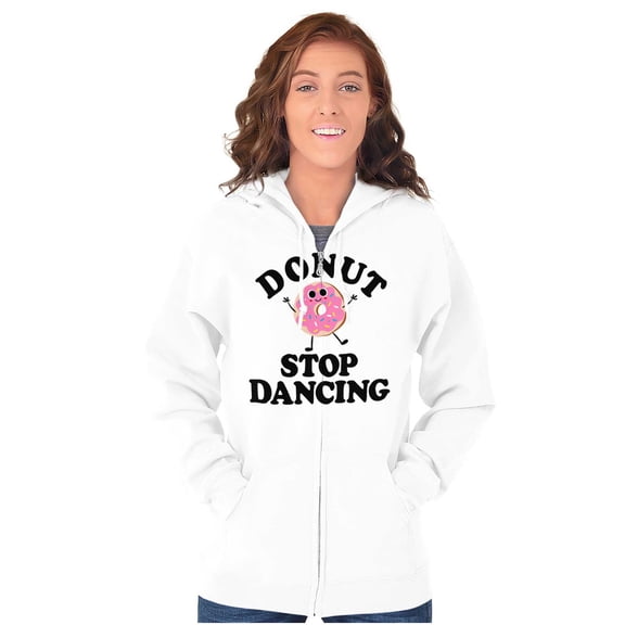 Donut Stop Dancing Sweet Tooth Pun Womens Plus Size Graphic Zipper Hoodie Brisco Brands 2X