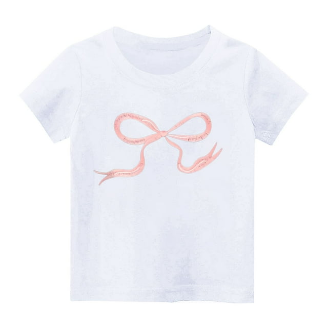 Jgppe T-Shirts Décontractés pour Filles, Imprimé Nœud Tendance, Manches Courtes, Col Rond, Blouse Quotidienne 2-14 Ans
