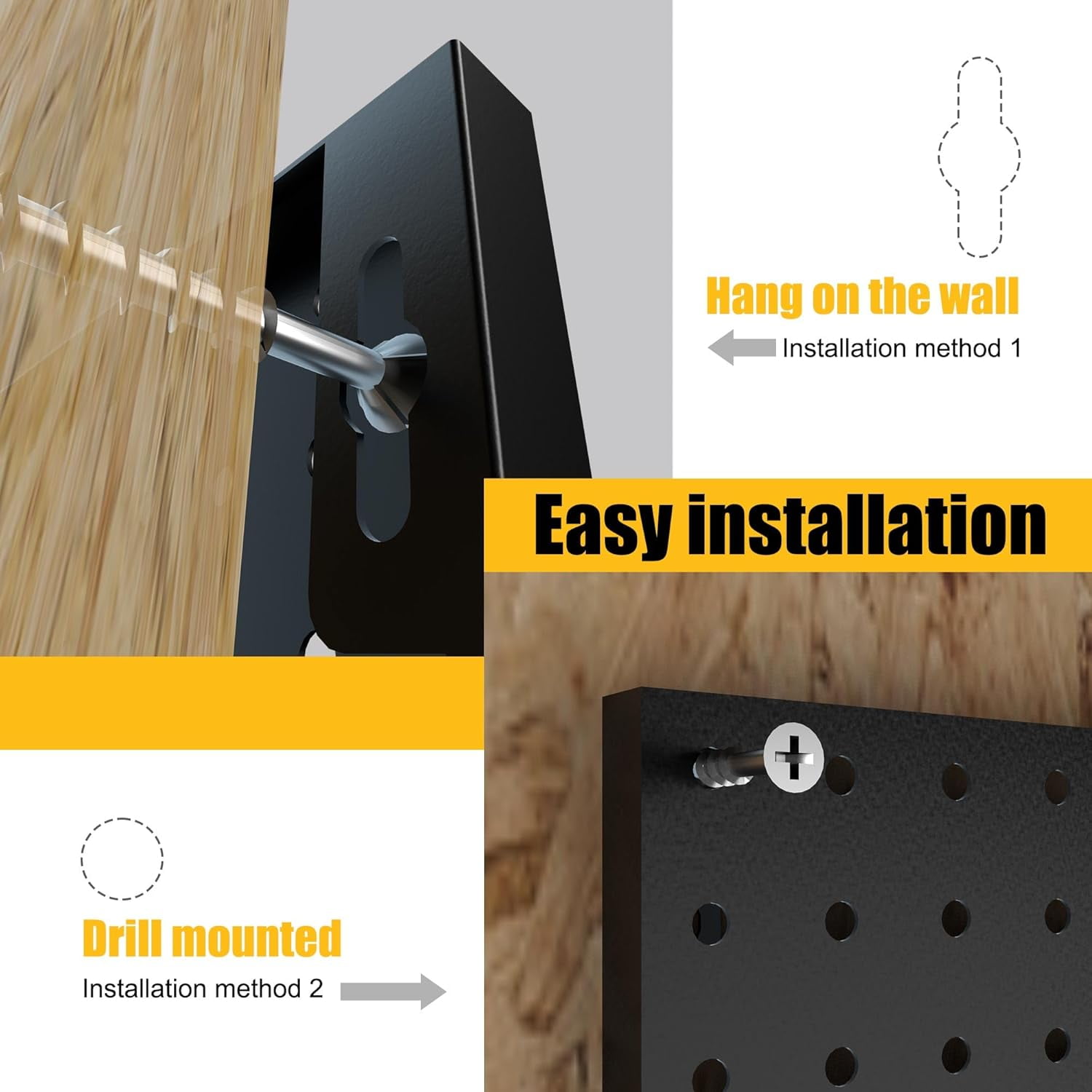 Peg Board, 8 Pack Metal Pegboard Panels with 50 Hooks, Black Pegboards Wall Organizer, Heavy Duty Peg Board for Walls Home, Garage Tool Storage, Office Organization, Craft Room, Kitchen