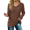thumbnail image 3 of Timegard Tops for Women Long Sleeve V Neck Slim Blouse Solid Color Casual Comfy Mid Long Tops Fall, 3 of 7