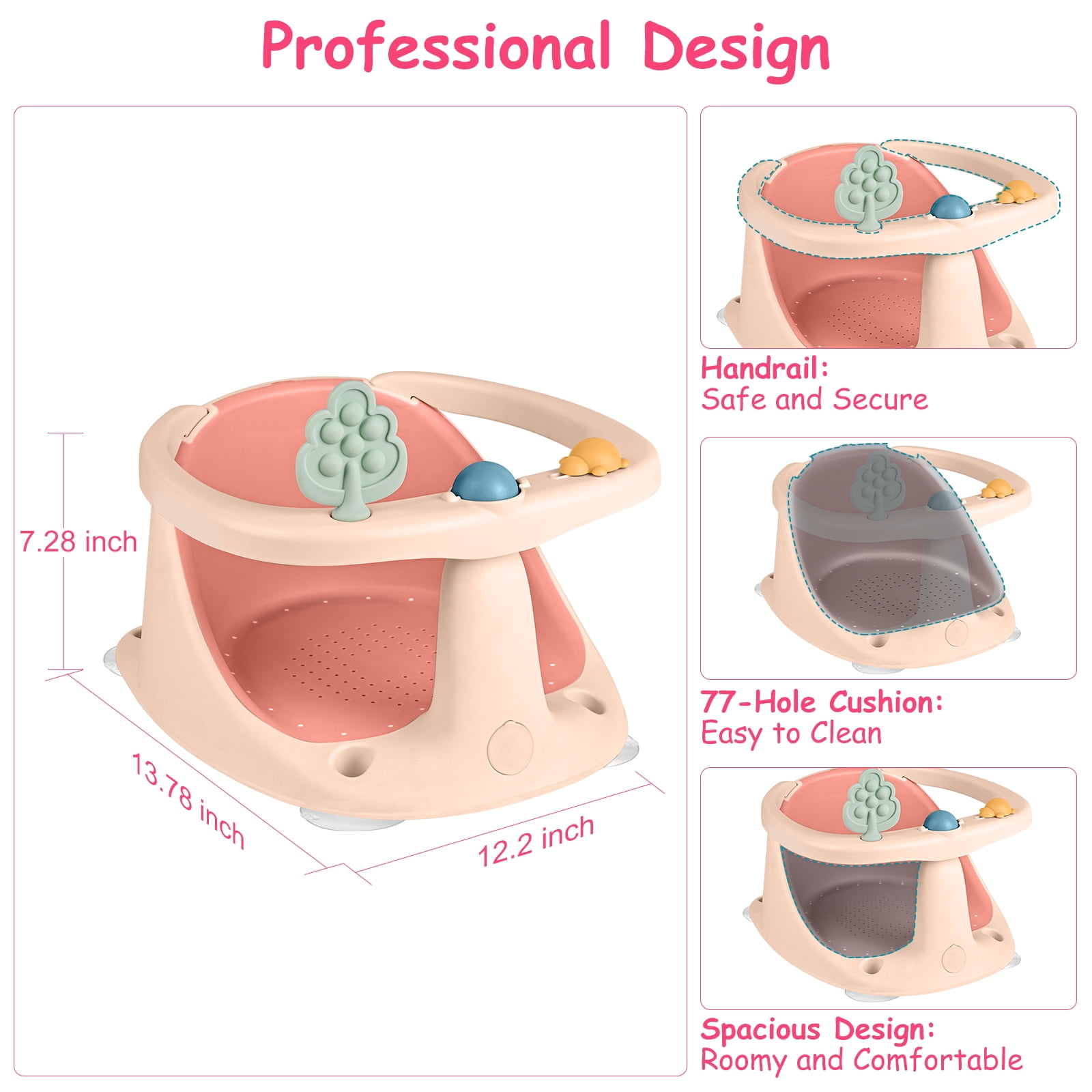 Bath Seat for Toddlers 6 Months & up, Non-Slip Toddler Bath Seat for Newborn, Sit Up Bath Tub Chair with Suction Cups, Open Design