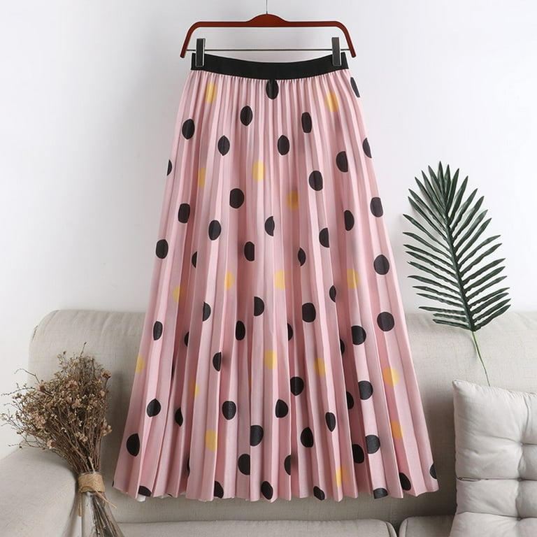 Cathalem Cotton Skirt Womens Skirts A Print Floral Line Pleated Swing Waist  Midi High Skirt Skirt Sink Skirt for Bathroom Skirt Pink Large 