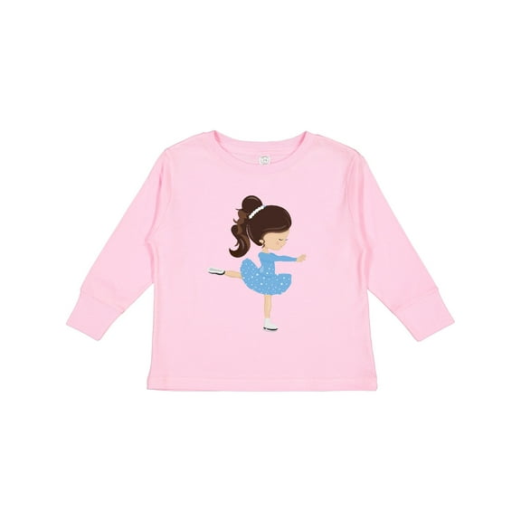 Inktastic Figure Skating, Ice Skating Girl, Brown Hair Girls Long Sleeve Toddler T-Shirt