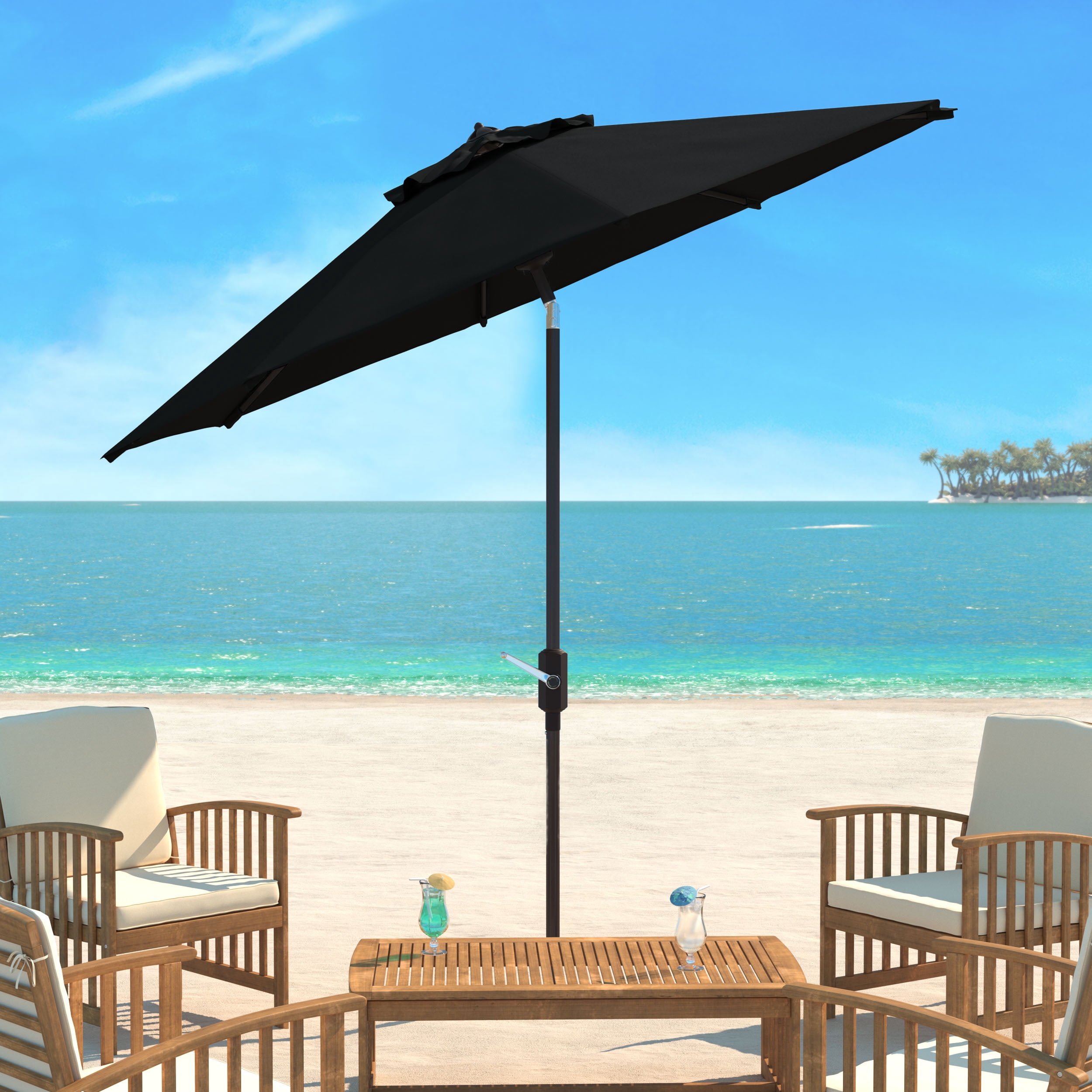 Safavieh Ortega 9' Market Crank Auto Tilt Patio Umbrella, Black