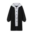 thumbnail image 5 of Women Winter Coat - Fake Two-piece Hooded Colorblock Long Sleeve Loose Knee Length Thick Plush Warm Drawstring Single-breasred Overcoat, 5 of 8